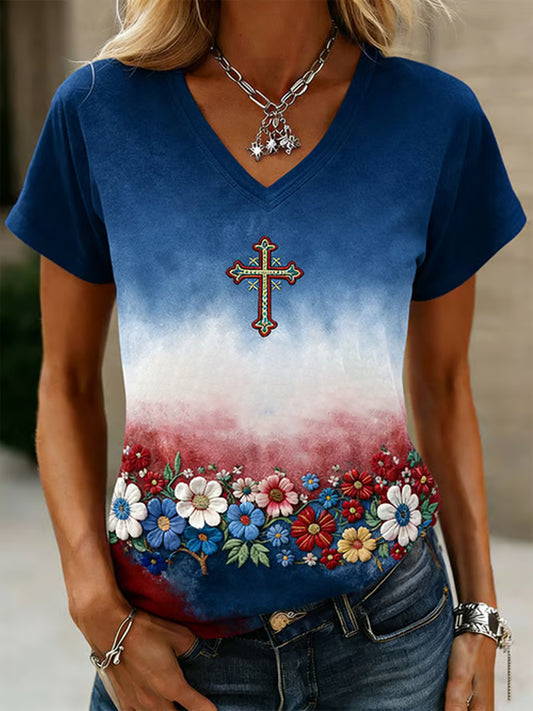 Women's Faith Printed V-neck T-shirt