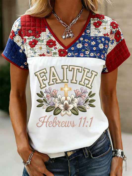 Women's Faith Printed V-neck T-shirt