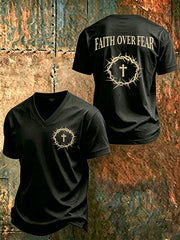 Men's Christian Faith Over Fear Cross V-neck Short Sleeve T-shirt