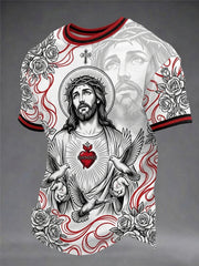 Men's Christian Jesus Print Casual Tee