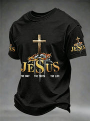 Men's Christian Jesus The Way The Truth The Life Cross Print Short Sleeve T-shirt