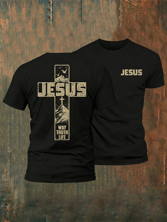 Men's Christian The Way, The Truth, The Life Jesus Cross Short Sleeve T-shirt