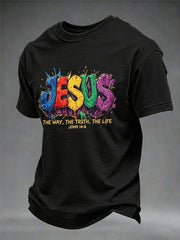 Men's Christian Jesus The Way The Truth The Life Cross Short Sleeve T-shirt
