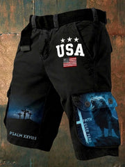 Men's Psalm 27:1 Faith Over Fear Blue Lion Christian Printed Shorts