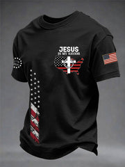 Men's Jesus Is My Savior USA Flag Print Casual Independence Day Patriotic Tee