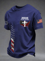 Men's Jesus Is My Savior USA Flag Print Casual Independence Day Patriotic Tee