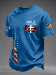 Men's Jesus Is My Savior USA Flag Print Casual Independence Day Patriotic Tee