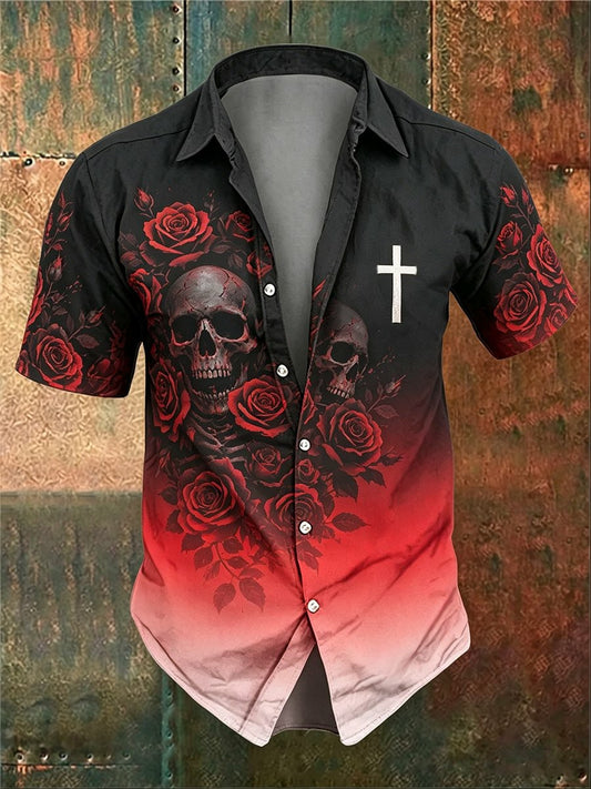 Men's Vintage Skull Art Faith Printed Shirt
