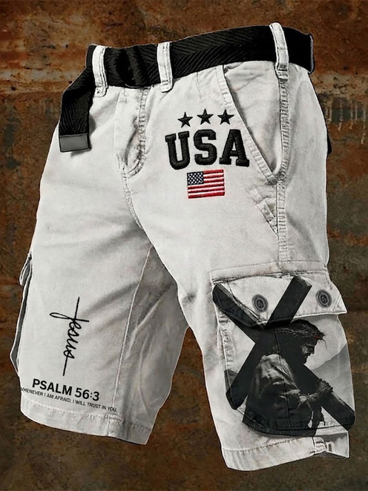 Men's Psalm 56:3 Jesus Carrying the Cross Christian Printed Shorts