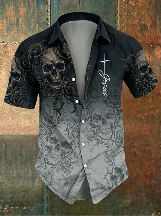 Men's Vintage Skull Art Faith Printed Shirt