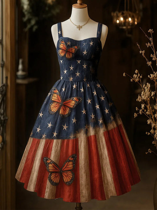 Women's Independence Day Retro Printed Elegant Dress