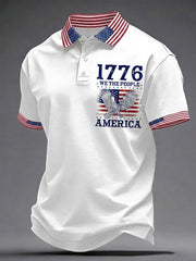 Men's Independence Day We The People 1776 USA Flag Print Casual Patriotic Polo