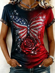 Women's America Floral Printed T-shirt