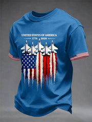 Men's Independence Day USA Flag Jet Print Casual Tee