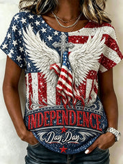 Women's American Flag Glitter Art Print  Short-sleeved T-shirt