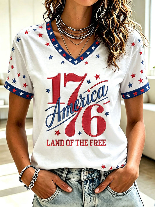 Women's 'Land Of The Free' Printed Casual T-Shirt