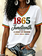 Women's Juneteenth Print Casual V-Neck Tee