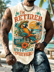 Men's I'm Retired It's 5 O'clock Everywhere Parrot Print Casual Shorts Vests