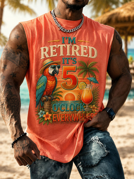 Men's I'm Retired It's 5 O'clock Everywhere Parrot Print Casual Shorts Vests