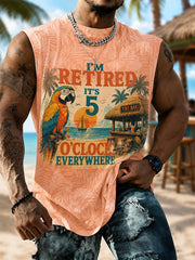 Men's I'm Retired It's 5 O'clock Everywhere Parrot Print Casual Shorts Vests