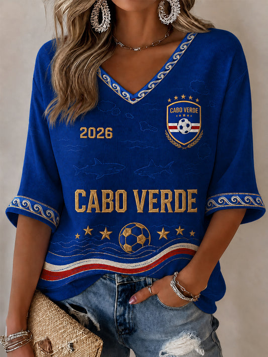 Women's Gift For Football Fans Print Casual Half-Sleeve V-Neck T-Shirt