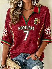 Women's Football Element Sailing Pattern Printed Casual Mid-length Sleeves Polo T-Shirt