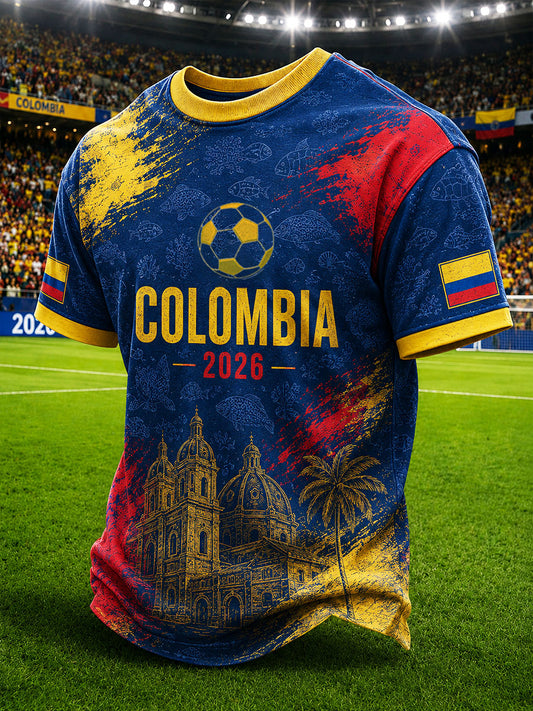 Men's 2026 Colombian football casual printed unisex short-sleeved T-shirt