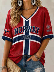 Women's Norway Football Casual Sport-Style Waffle T-shirt