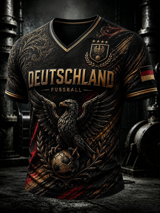 Men's Germany Football Fan Print V-neck T-shirt