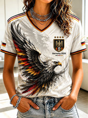 Women's Germany Football Printed  V-neck T-shirt
