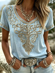 Women's Vintage Viking Celtic Tree of Life Art Print linen short-sleeved T-shirt