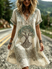 Women's Vintage Viking Tree of Life Celtic Knot Flowy Mini Dress