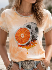 Women's Summer Fruit Football Art Design T-shirt
