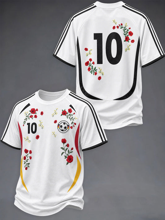 Men's Germany Jersey Style Floral Print short sleeve t-shirt