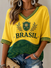 Women's Gift For Football Fans Print Casual Half-Sleeve V-Neck T-Shirt