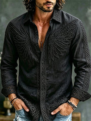 Men's Vintage Viking Wings Celtic Knot Print Linen Shirt