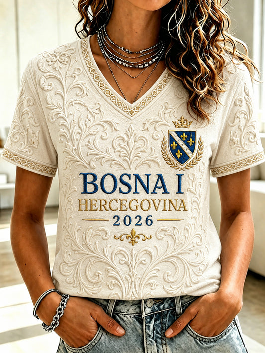 Women's Bosnia Football Lover Art Printed Casual Short Sleeve T-shirt