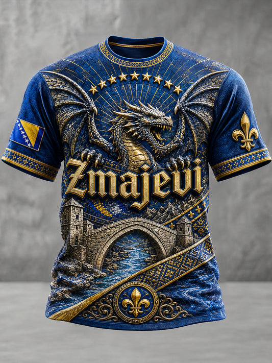 Men's Bosnia Football Lover Dragon Art ZMAJEVI Printed T-shirt