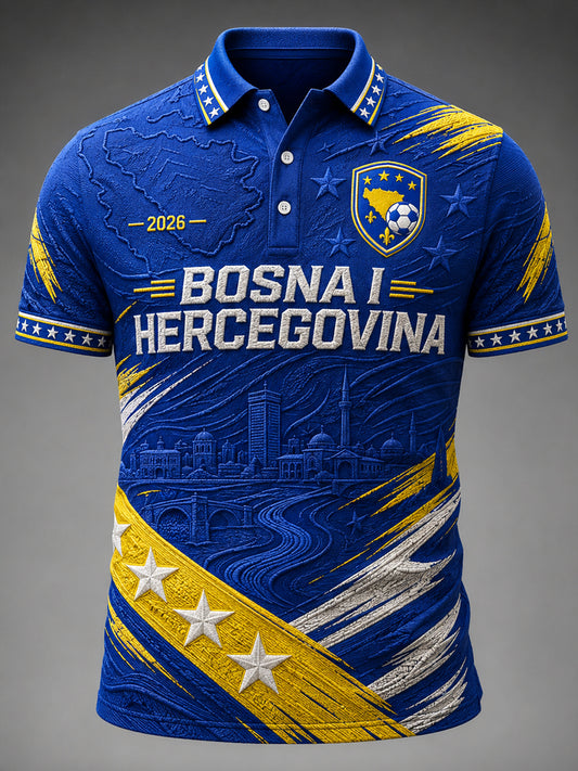 Men's Bosnia Football Lover Art Printed Casual Short Sleeve Tops