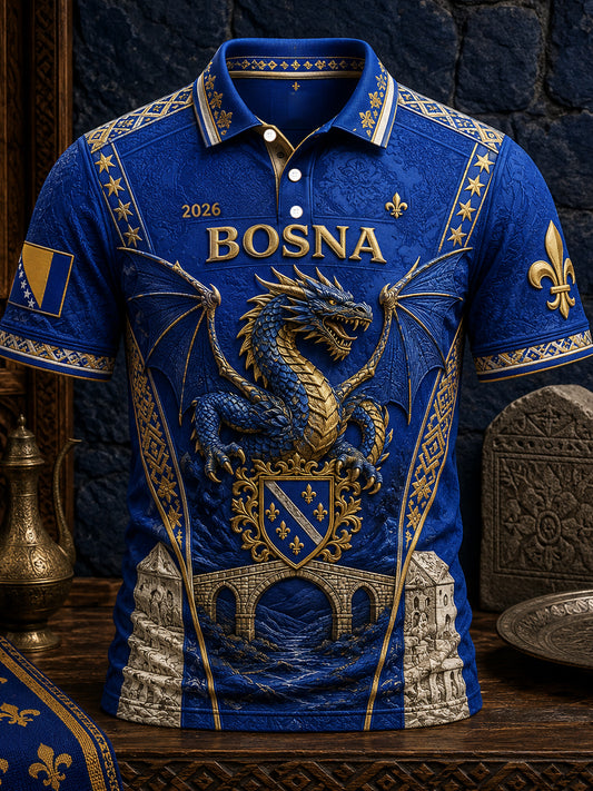 Men's Bosnia Football Lover Dragon Art ZMAJEVI Printed Casual Tops