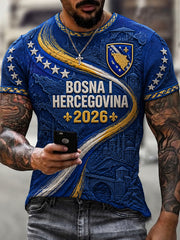 Men's Bosnia Football Lover Art Printed Casual Short Sleeve T-shirt