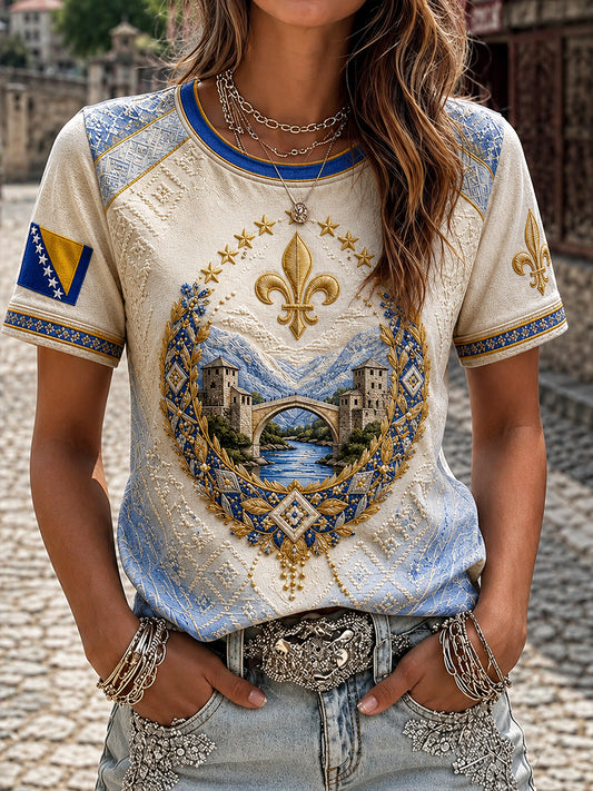 Women's Bosnia Football Lover Dragon Art ZMAJEVI Printed T-shirt