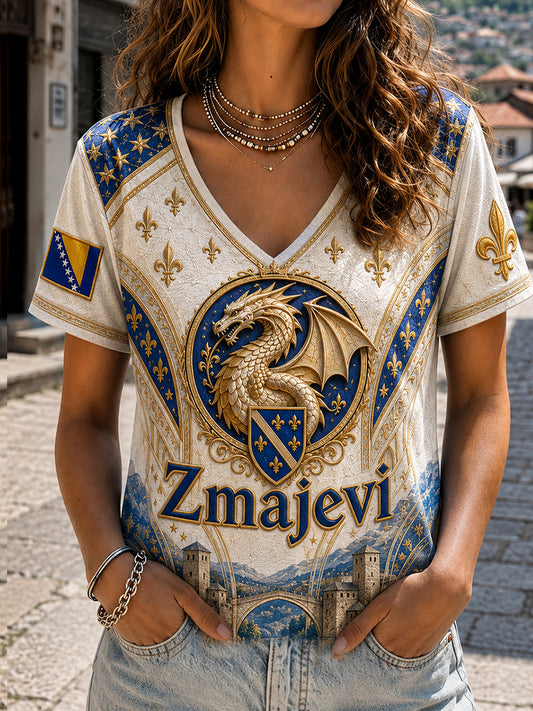 Women's Bosnia Football Lover Dragon Art ZMAJEVI Printed T-shirt