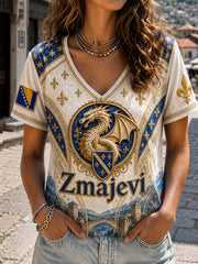 Women's Bosnia Football Lover Dragon Art ZMAJEVI Printed T-shirt