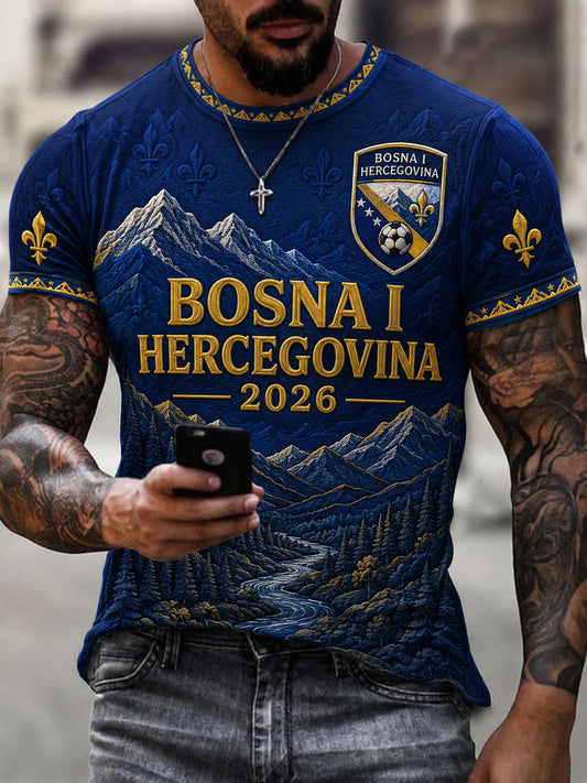 Men's Bosnia Football Lover Art Printed Casual Short Sleeve T-shirt