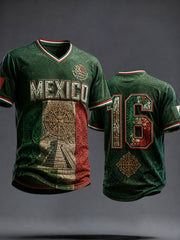 Men's Mexico Football Lover Art Printed V-neck T-shirt