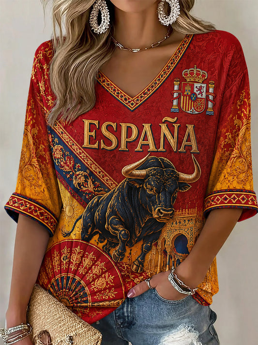 Women's Gift For Football Fans Print Casual Half-Sleeve V-Neck T-Shirt