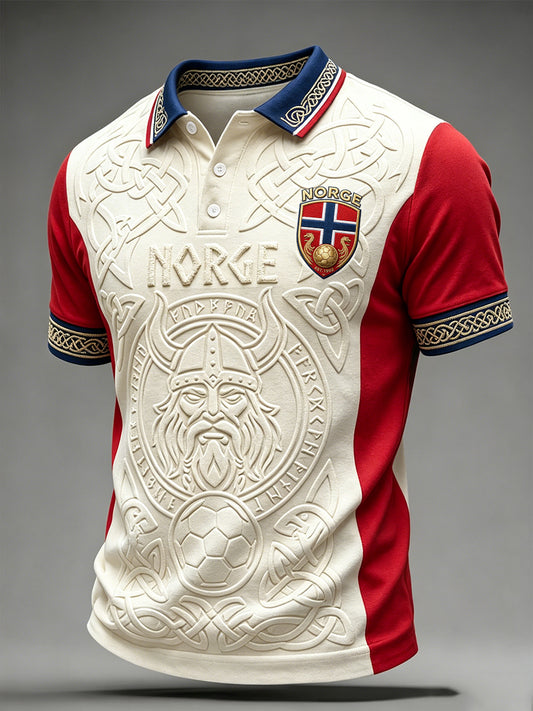 Men's Viking Inspired Pattern Norwegian Football Print Polo Shirt