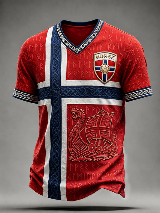 Men's Norwegian Football Viking Inspired Celtic Print V-neck T-shirt