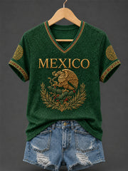 Women's  Mexican Pride Printed Casual V-Neck Tee